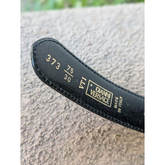 GIANNI VERSACE 90\'s Silver Buckle MEDUSA Belt Black Leather Size 27 28 29 30 31\